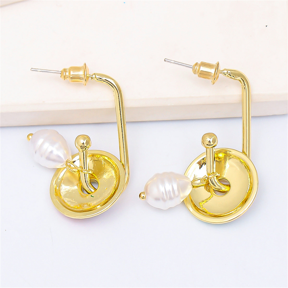 Pink Enamel & Pearl 18K Gold-Plated Flower Drop Earrings