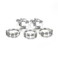 Cubic Zirconia & Silvertone Celestial Ring Set