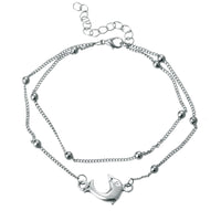 Silvertone Dolphin Layered Charm Anklet