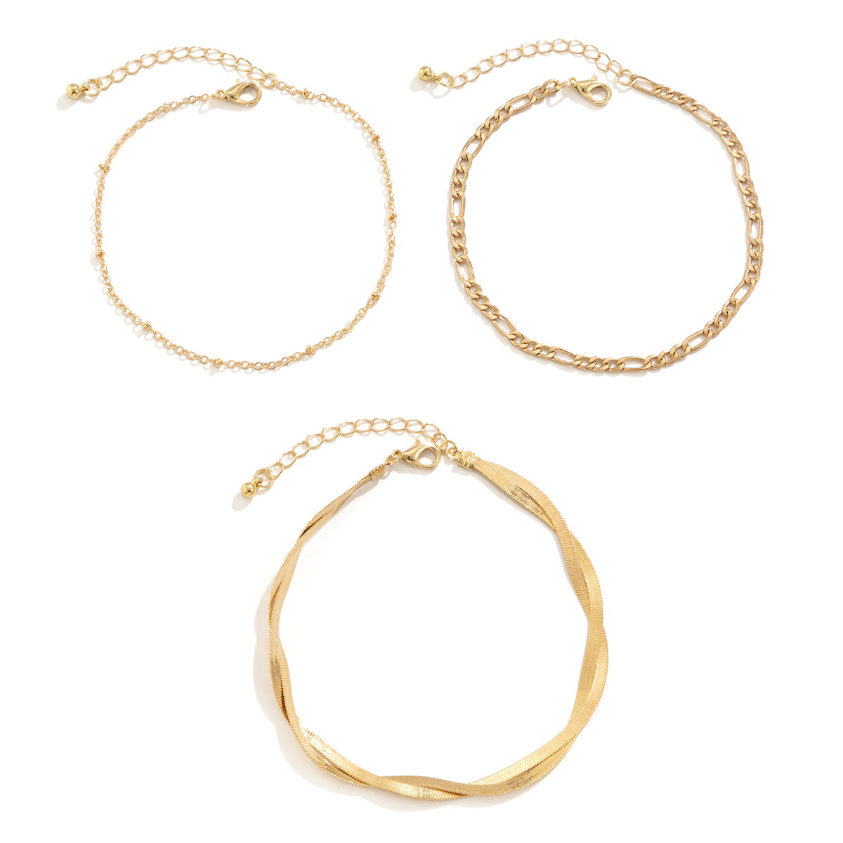 18K Gold-Plated Snake Chain Twist Anklet Set