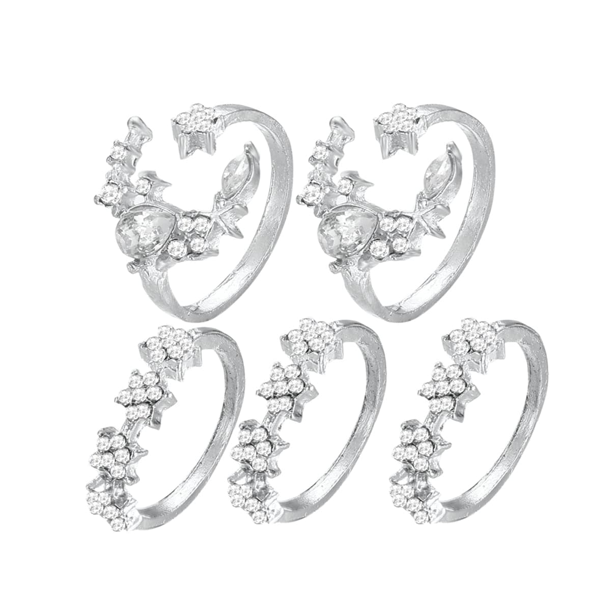 Cubic Zirconia & Silver-Plated Celestial Ring Set