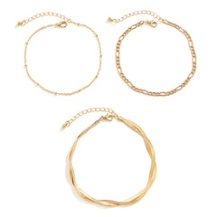 18K Gold-Plated Snake Chain Twist Anklet Set
