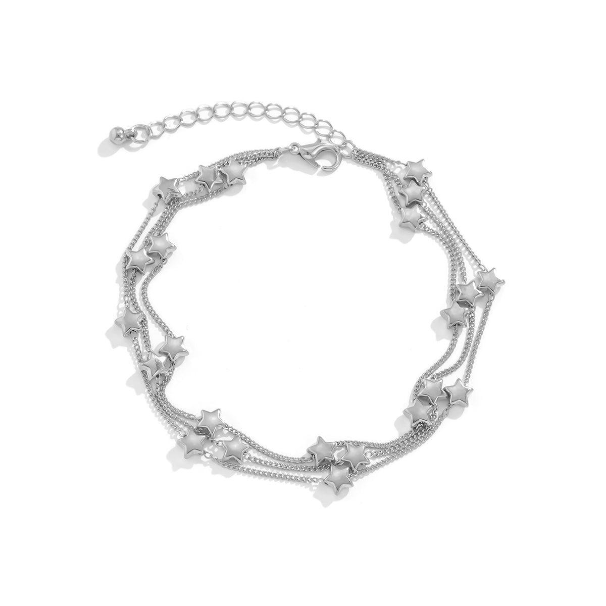 Silver-Plated Star Layered Station Anklet