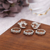 Cubic Zirconia & Silvertone Celestial Ring Set