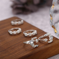 Cubic Zirconia & Silvertone Celestial Ring Set