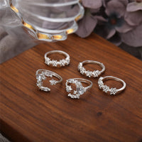 Cubic Zirconia & Silvertone Celestial Ring Set