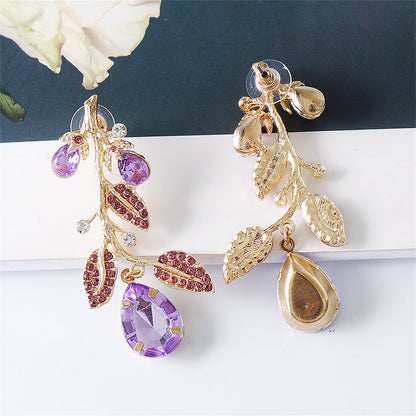 Cubic Zirconia and Purple Crystal 18K Gold-Plated Eggplant Drop Earrings, gold drop earrings for women, styled look