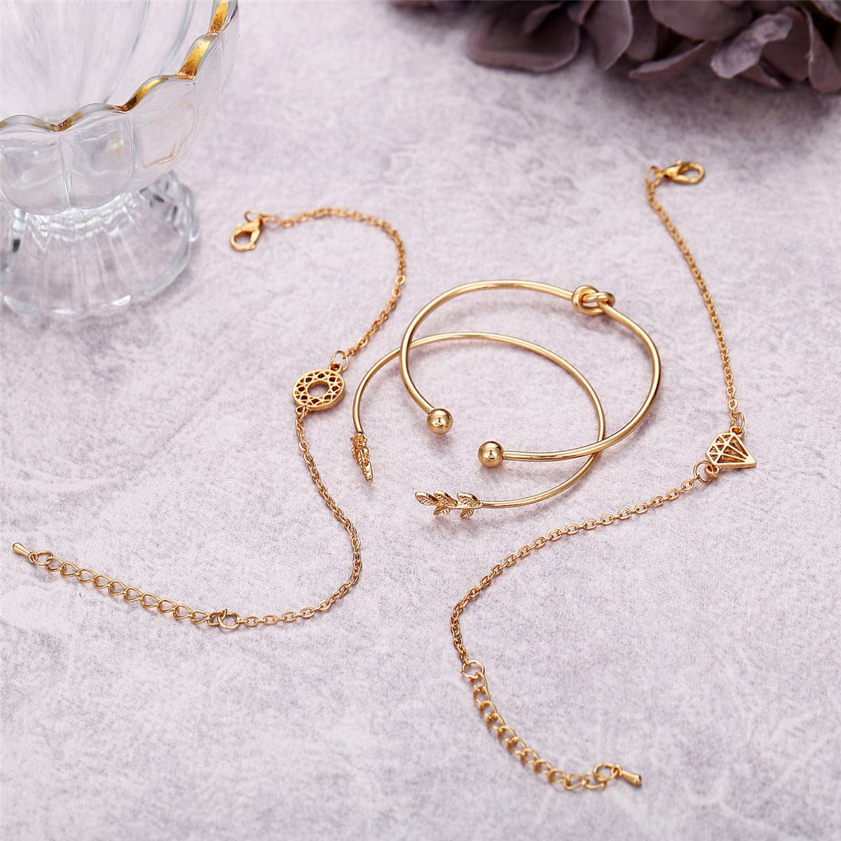 18K Gold-Plated Leaf Cuff Set