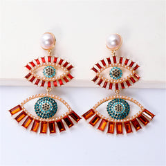 Red Crystal & Cubic Zirconia Evil Eye Drop Earrings