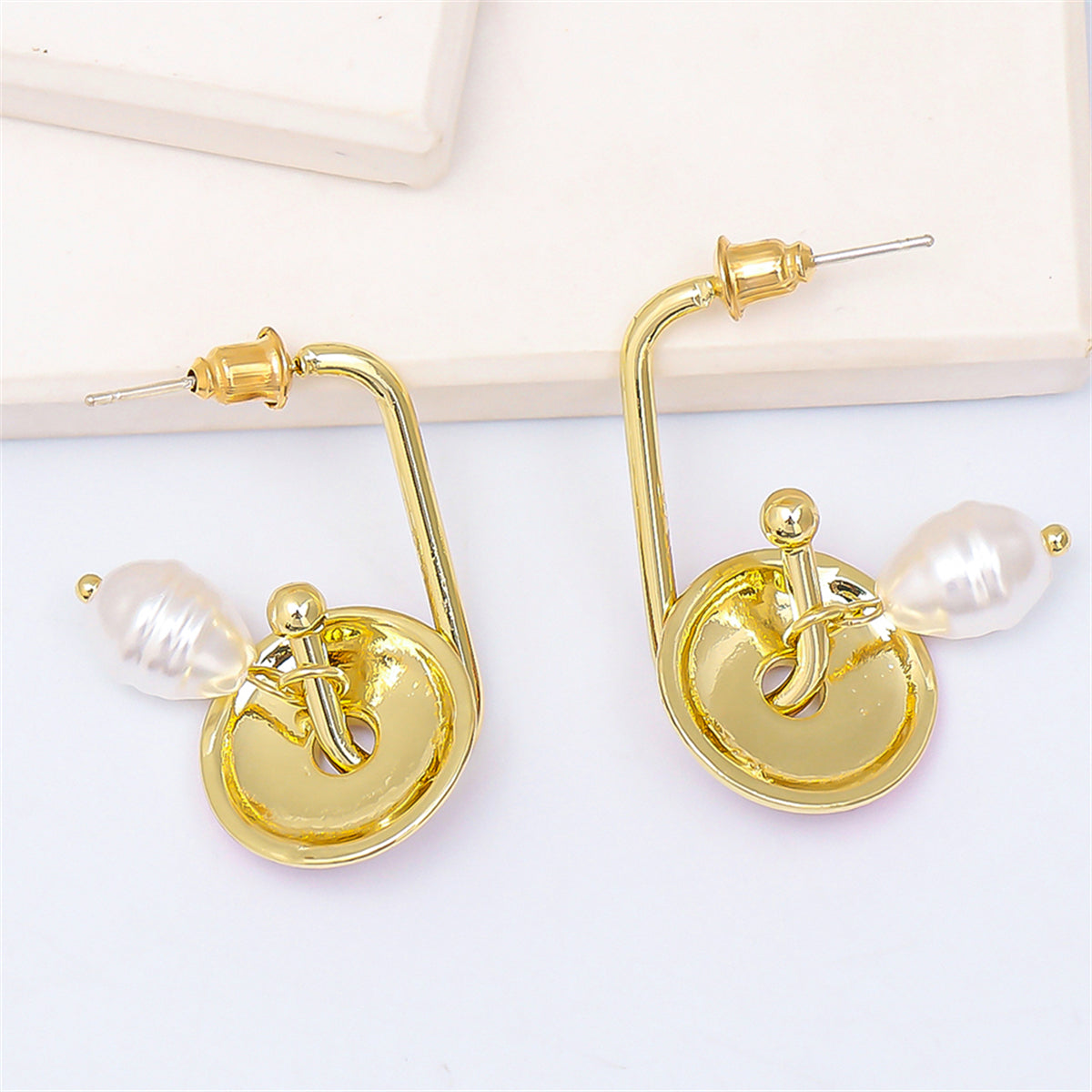 Yellow Enamel & Pearl 18K Gold-Plated Lotus Drop Earrings