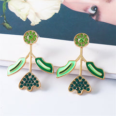 Green Cubic Zirconia & Enamel Leaf Drop Earrings