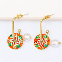 Orange Enamel & Pearl 18K Gold-Plated Botany Drop Earrings