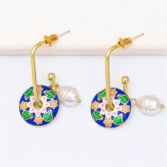 Blue Enamel & Pearl 18K Gold-Plated Botany Drop Earrings