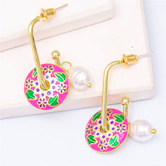 Pink Enamel & Pearl 18K Gold-Plated Botany Drop Earrings