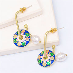 Blue Enamel & Pearl 18K Gold-Plated Botany Drop Earrings