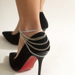 Silver-Plated Curb Chain Layered Anklet