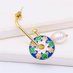 Blue Enamel & Pearl 18K Gold-Plated Botany Drop Earrings