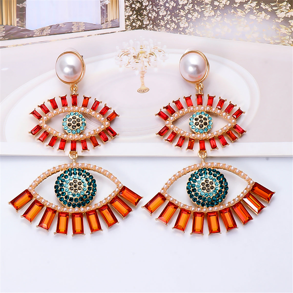 Red Crystal & Cubic Zirconia Evil Eye Drop Earrings
