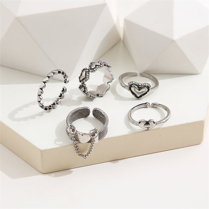 Silver-Plated Heart Ring Set, jewelry gift sets for women, botanical inspired, front view