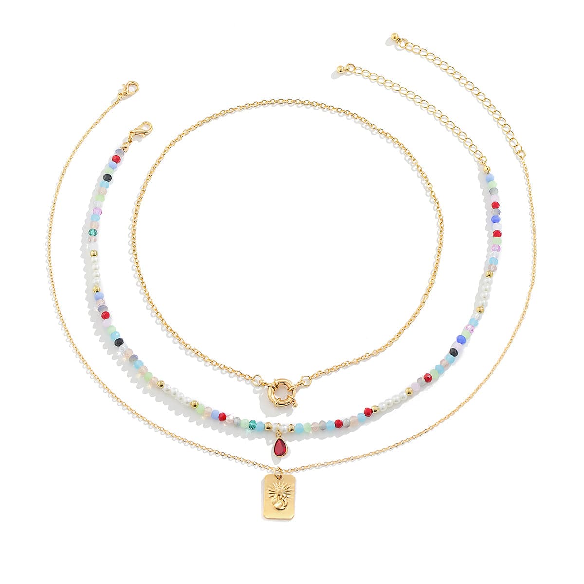 Acrylic and Crystal Pendant Necklace Set, jewelry gift sets for women, botanical inspired, side view