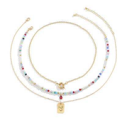 Acrylic and Crystal Pendant Necklace Set, jewelry gift sets for women, botanical inspired, side view