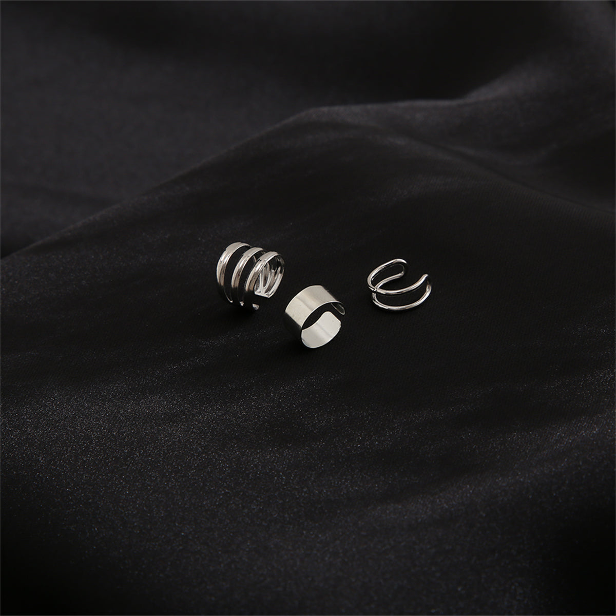 Silver-Plated Layered Ear Cuffs Set, silver stud earrings for women, vintage-inspired design, lifestyle look