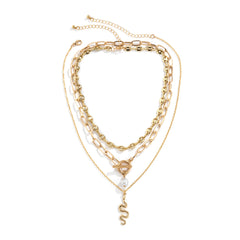 Pearl & 18K Gold-Plated Snake Pendant Necklace Set