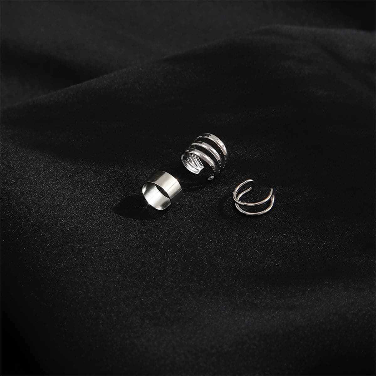Silver-Plated Layered Ear Cuffs Set, silver stud earrings for women, vintage-inspired design, side view