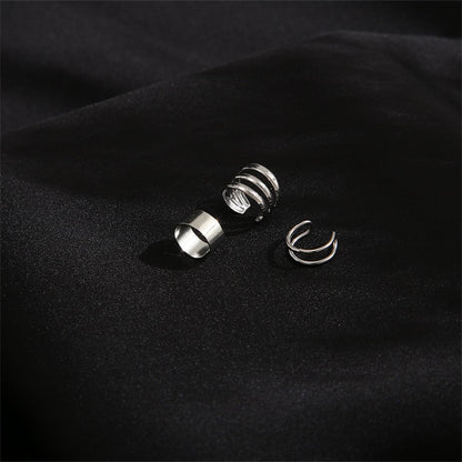 Silver-Plated Layered Ear Cuffs Set, silver stud earrings for women, vintage-inspired design, side view