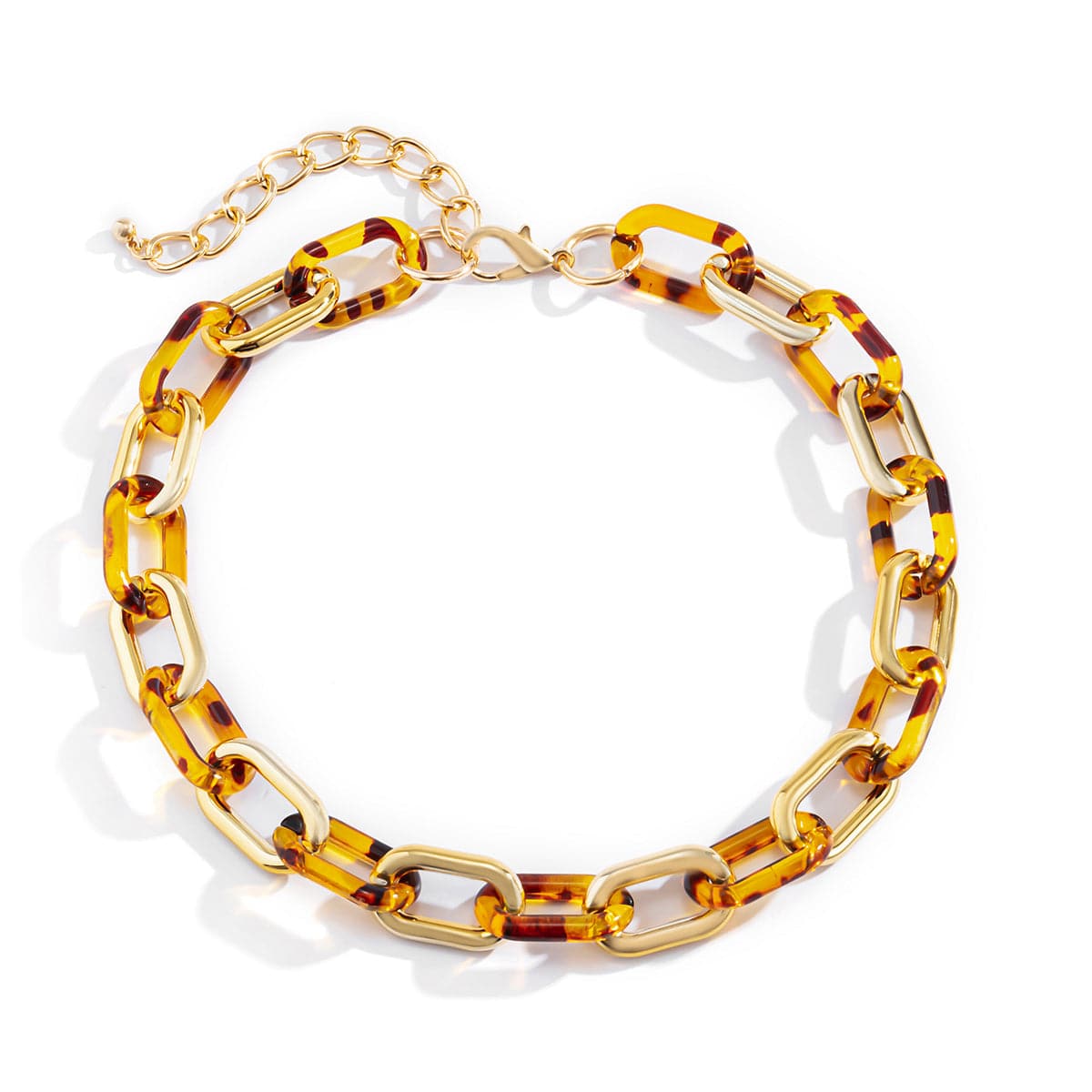 Tan Resin and 18K Gold-Plated  Leopard-Print Choker Necklace, gold pendant necklace for women, detail close-up