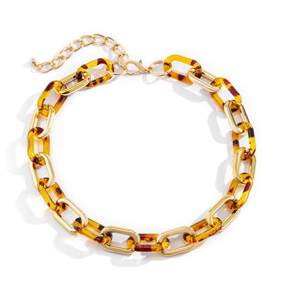 Tan Resin and 18K Gold-Plated  Leopard-Print Choker Necklace, gold pendant necklace for women, detail close-up