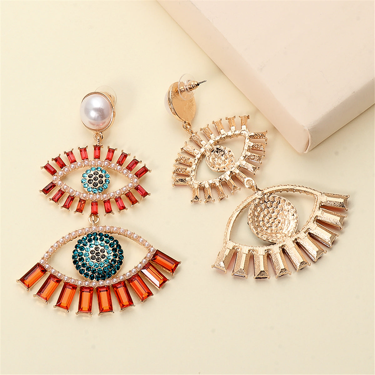 Red Crystal & Cubic Zirconia Evil Eye Drop Earrings