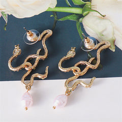 Black Cubic Zirconia & Pearl 18K Gold-Plated Double Snake Drop Earrings