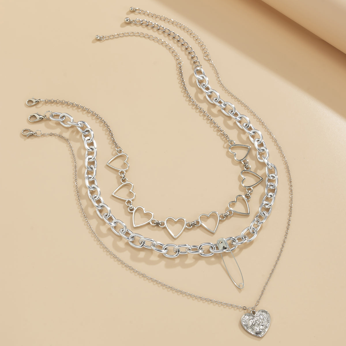 Silver-Plated Heart Pendant Necklace Set