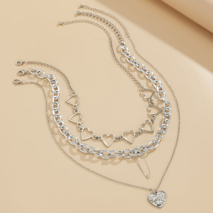 Silver-Plated Heart Pendant Necklace Set