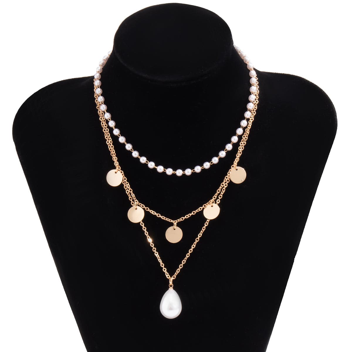 Pearl & 18K Gold-Plated Sequin Layered Pendant Necklace