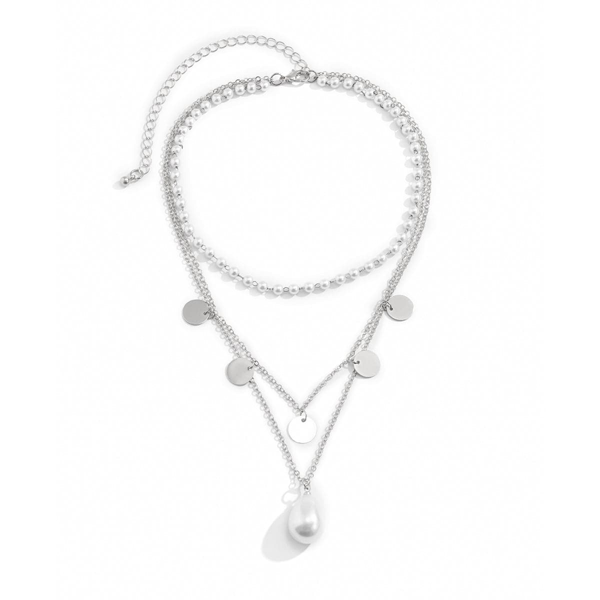 Pearl & Silver-Plated Sequin Layered Pendant Necklace