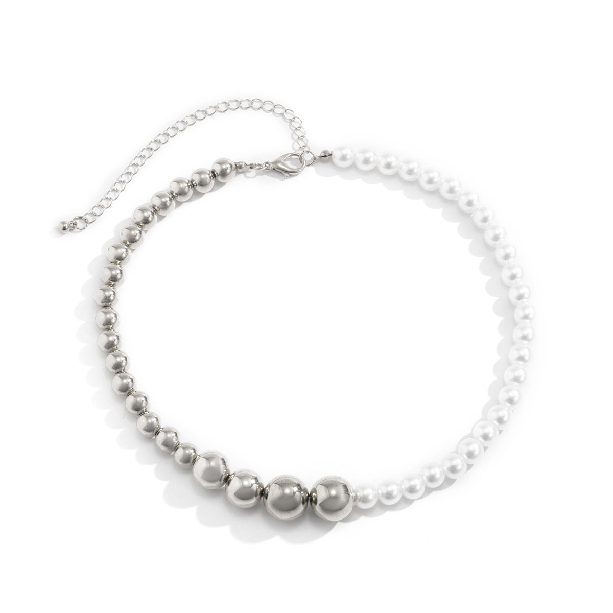 Pearl & Silver-Plated Beaded Choker Necklace