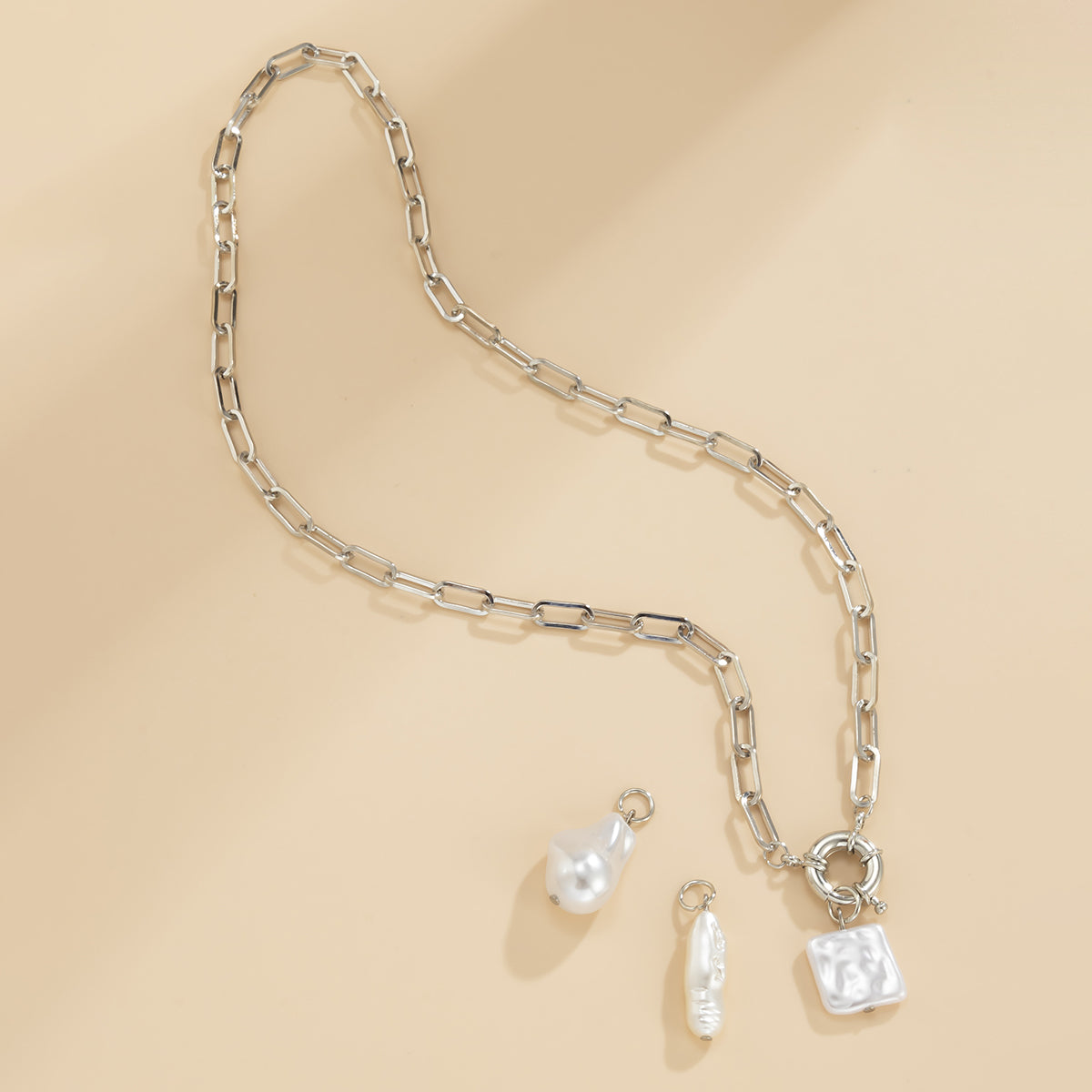 Pearl & Silver-Plated Interchangeable Pendant Necklace