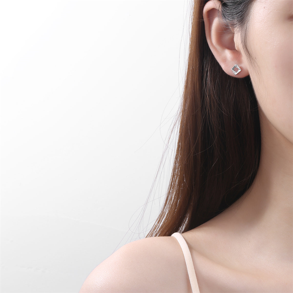 Cubic Zirconia and Silver-Plated Asymmetrical Rhombus Stud Earrings, silver stud earrings for women, styled look