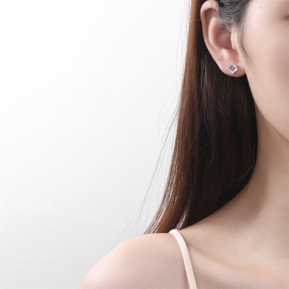 Cubic Zirconia and Silver-Plated Asymmetrical Rhombus Stud Earrings, silver stud earrings for women, styled look