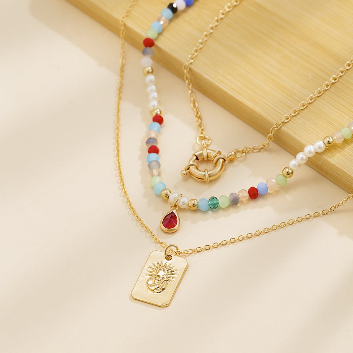 Acrylic and Crystal Pendant Necklace Set, jewelry gift sets for women, botanical inspired, lifestyle look