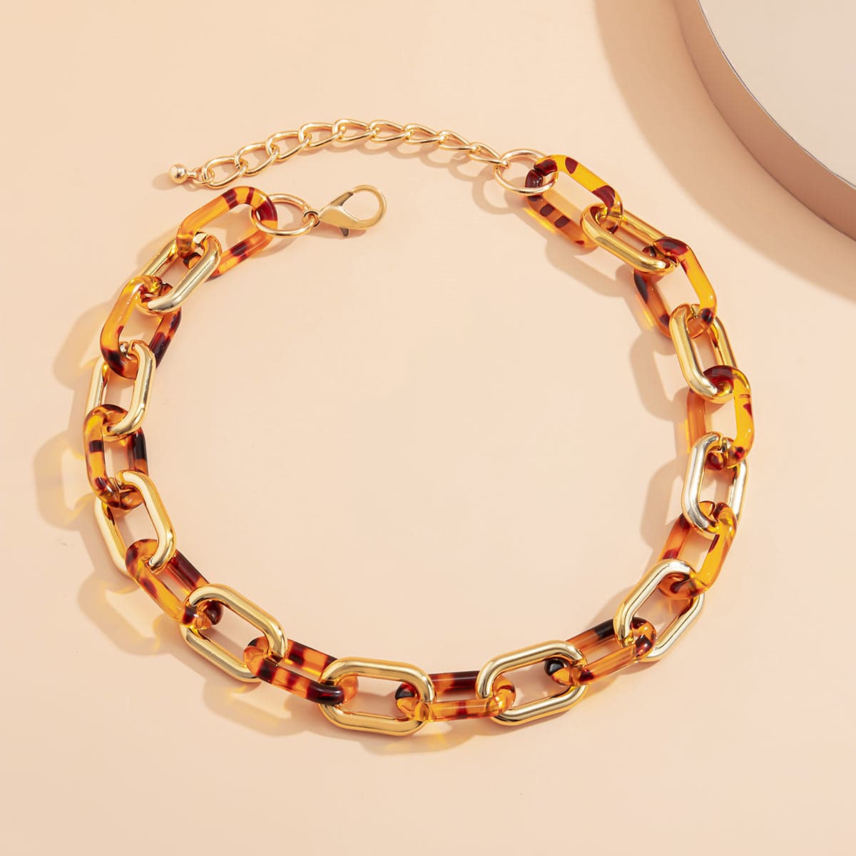 Tan Resin and 18K Gold-Plated  Leopard-Print Choker Necklace, gold pendant necklace for women, styled look