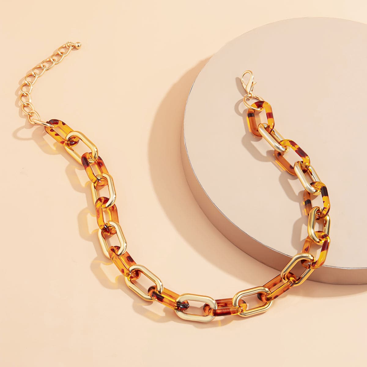 Tan Resin and 18K Gold-Plated  Leopard-Print Choker Necklace, gold pendant necklace for women, lifestyle look