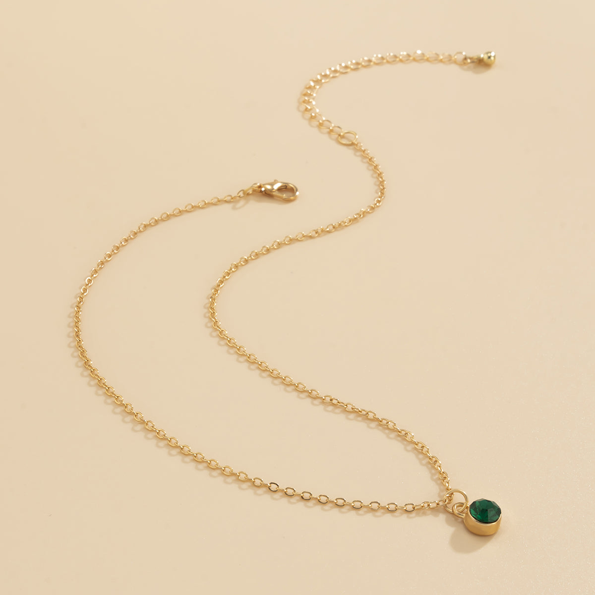 Green Cubic Zirconia and 18K Gold-Plated Pendant Necklace, gold pendant necklace for women, botanical inspired, side view