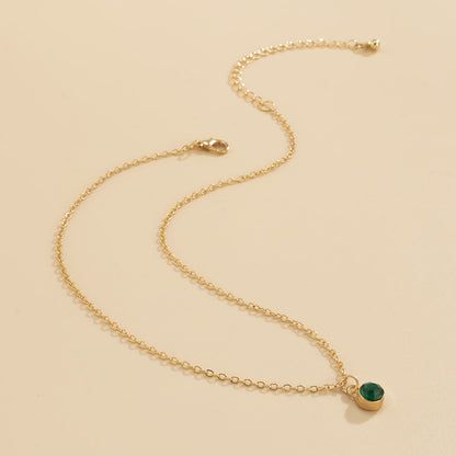 Green Cubic Zirconia and 18K Gold-Plated Pendant Necklace, gold pendant necklace for women, botanical inspired, side view