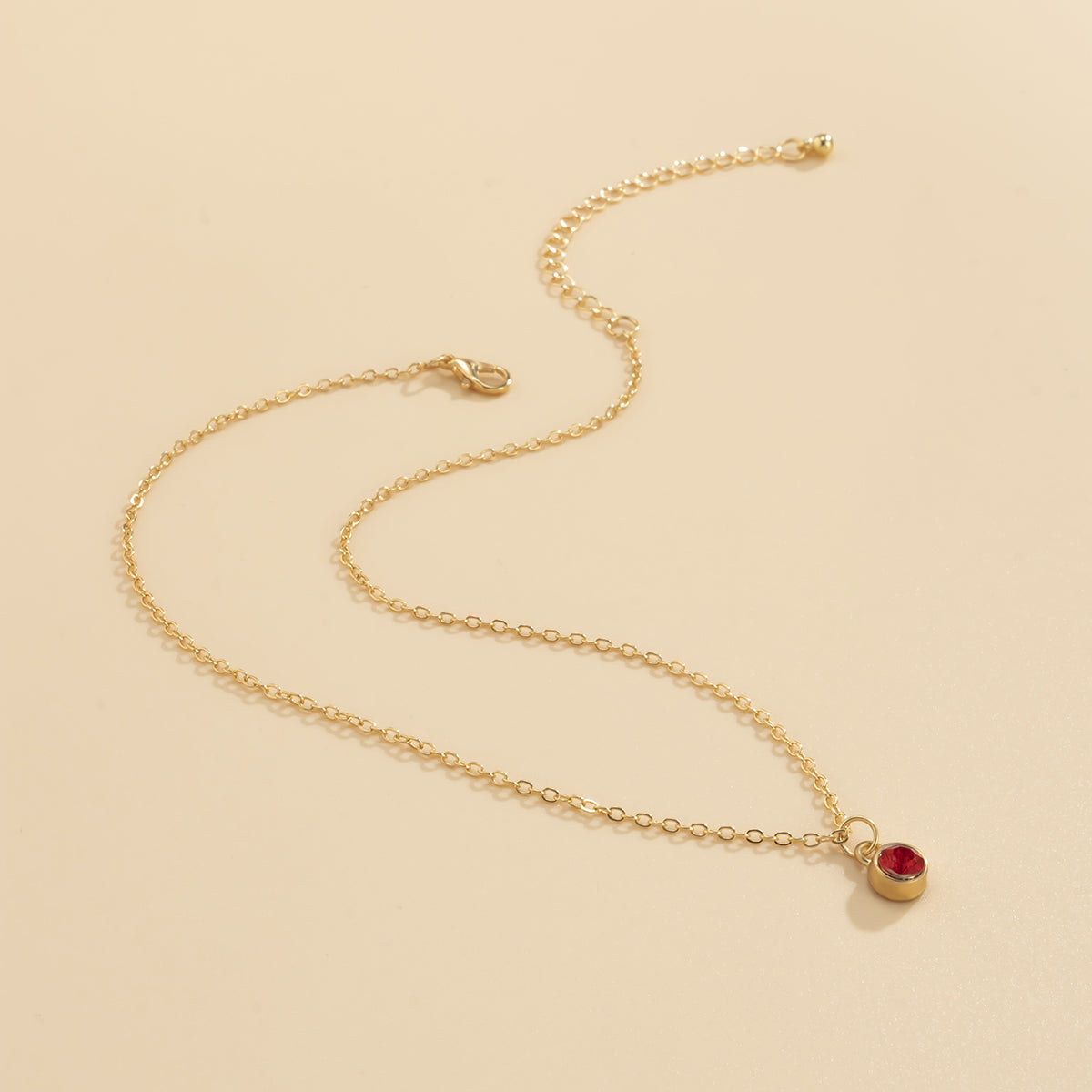 Red Cubic Zirconia and 18K Gold-Plated Round Bezel Pendant Necklace, gold pendant necklace for women, side view