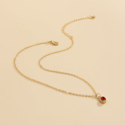 Red Cubic Zirconia and 18K Gold-Plated Round Bezel Pendant Necklace, gold pendant necklace for women, side view
