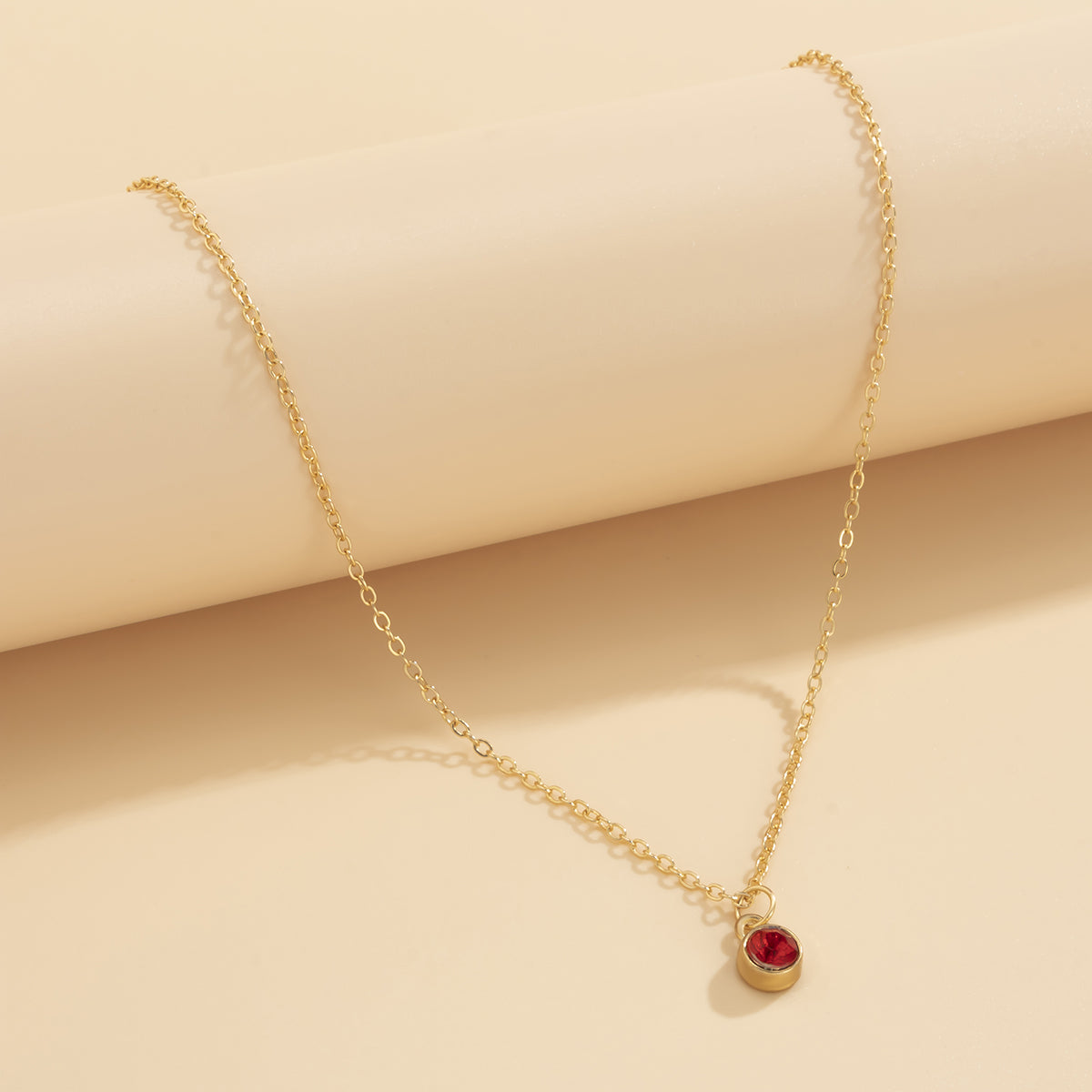 Red Cubic Zirconia & 18K Gold-Plated Round Bezel Pendant Necklace