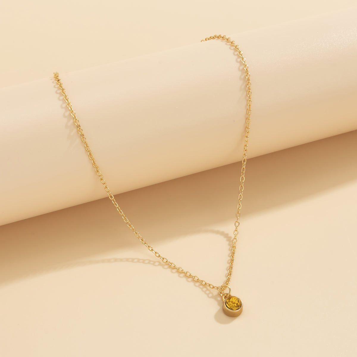 Yellow Cubic Zirconia and 18K Gold-Plated Pendant Necklace, gold pendant necklace for women, everyday style, side view